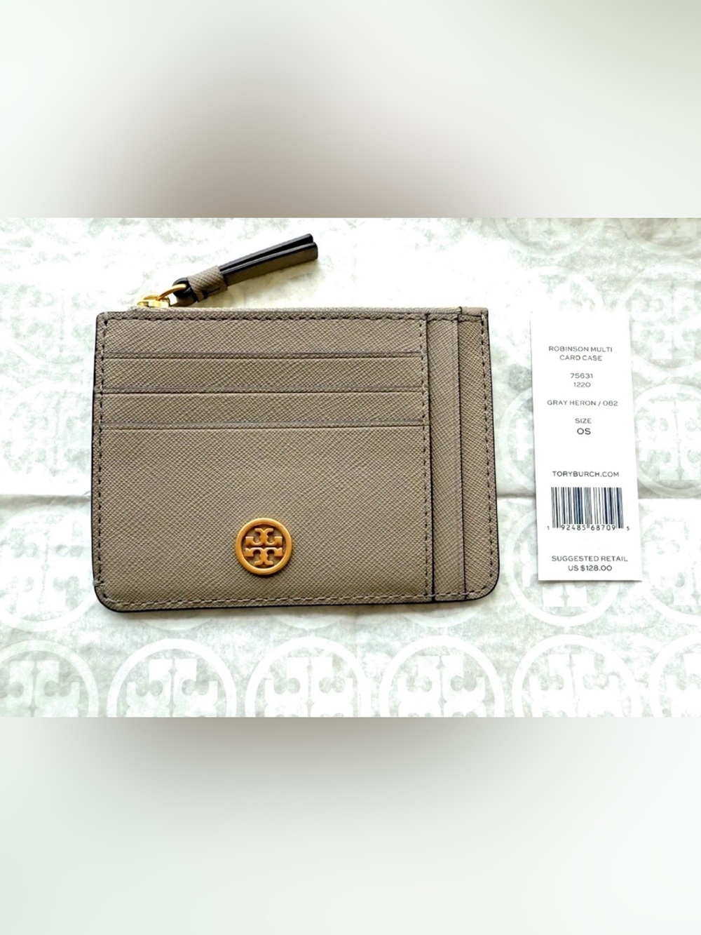 Tory Burch Robinson Card Case, Gray Heron - NWT